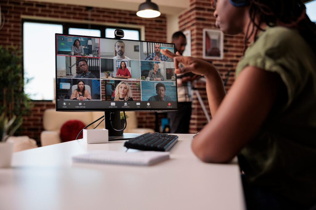 A woman on a virtual meeting