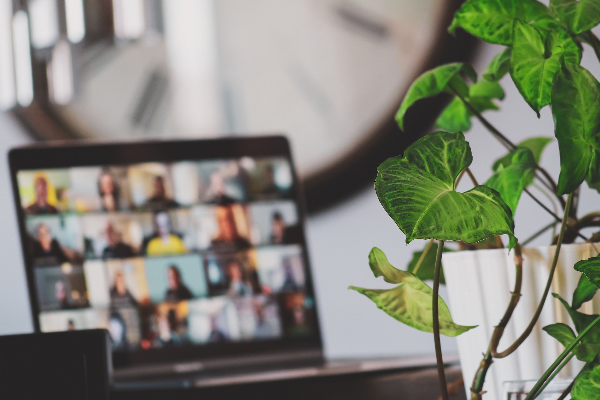 A picture of a remote meeting on a laptop