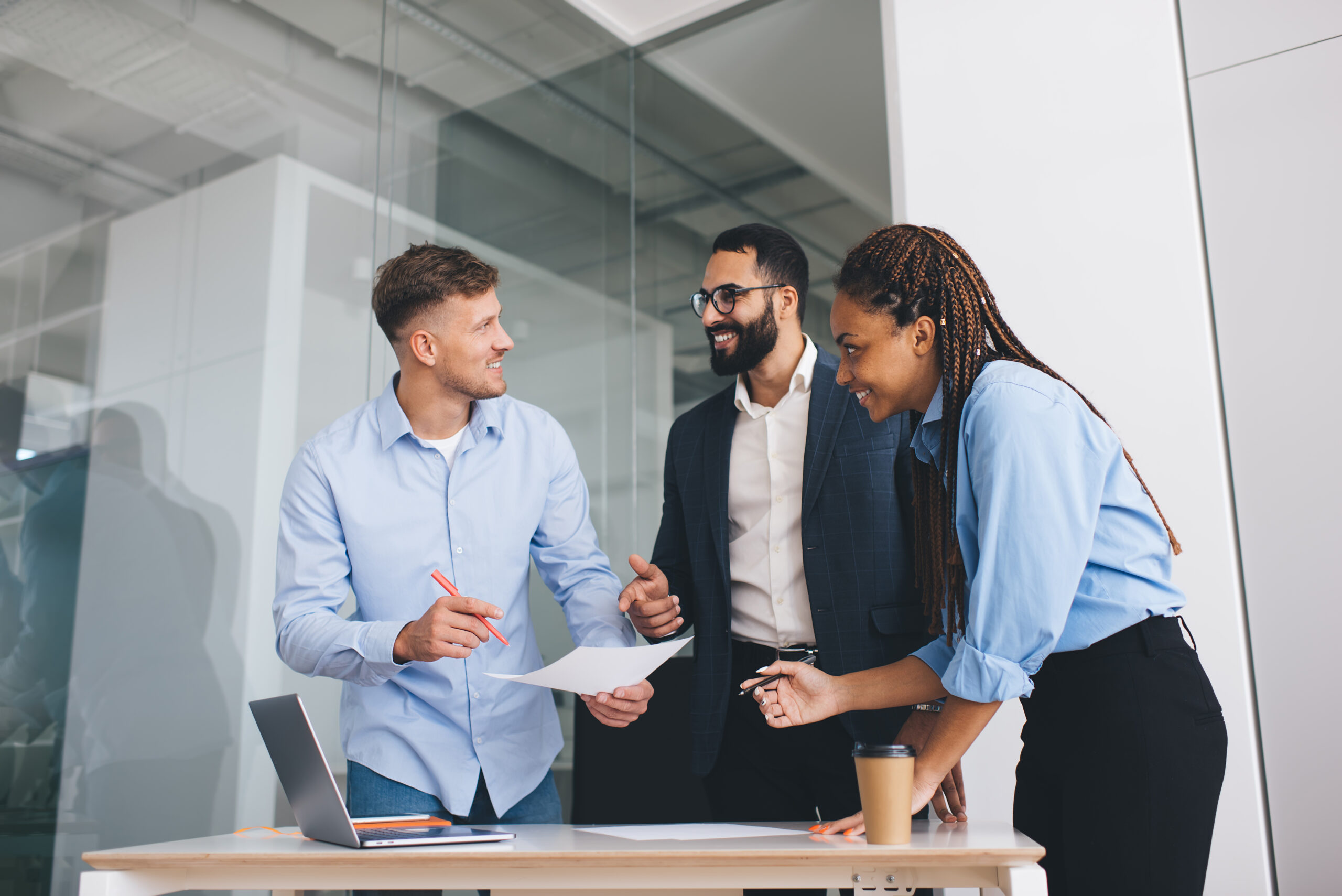 Corporate group of professional employees discussing strategy plan