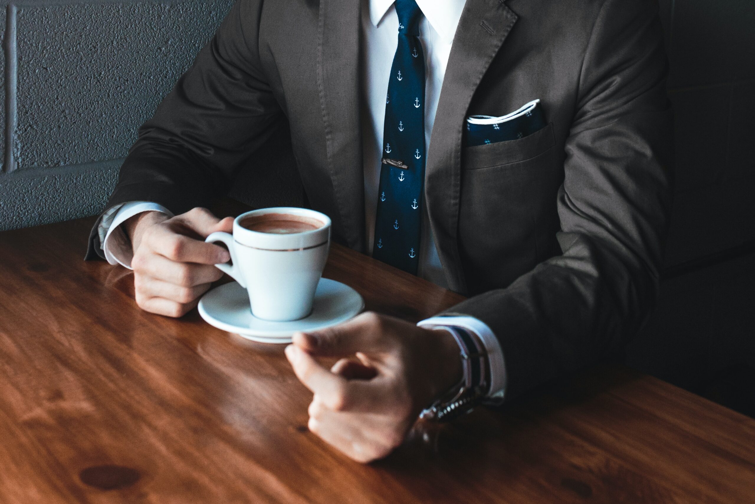 A businessman with coffee