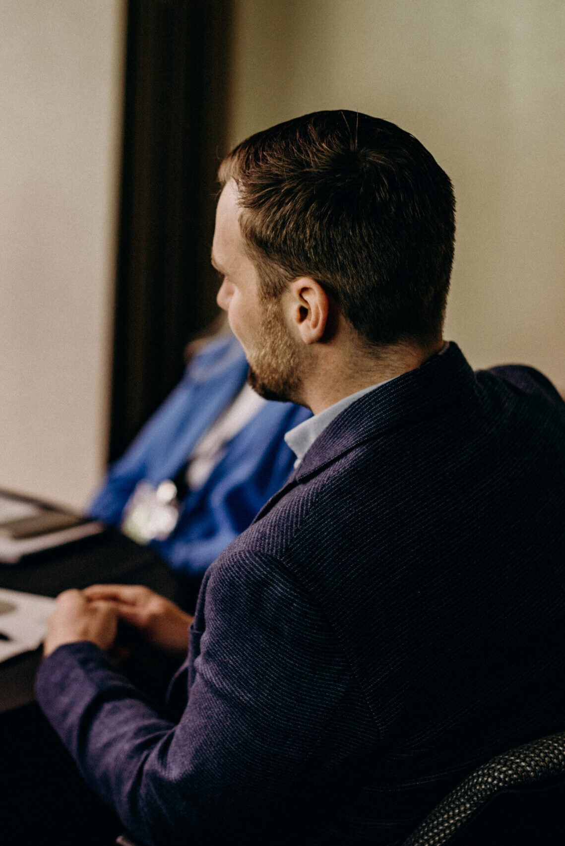 A businessman at a meeting